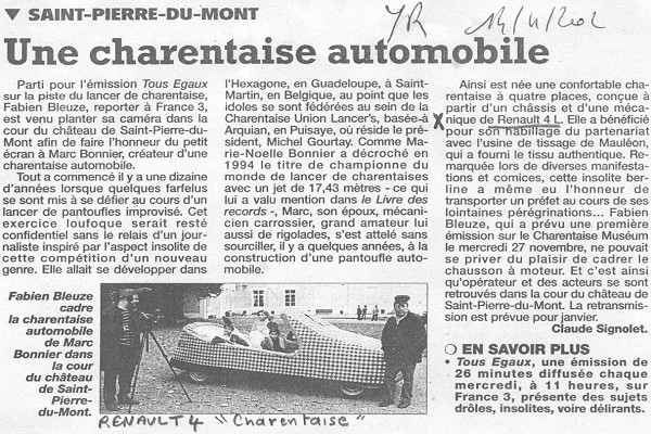"R4 charentaise" newspaper article