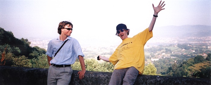 Asier and I taking a breather at a viewpoint on a road into the mountains