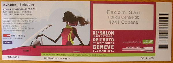 My free ticket for 'Le Salon Auto de Genève 2011'