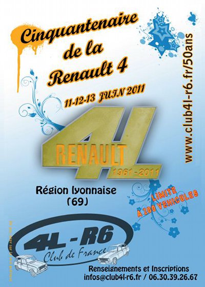 advertisement for the 4L-R6 Club de France '50 Years of the 4L' event / la pub pour l'événement du 4L-R6 Club de France du 'cinquantenaire de la 4L'