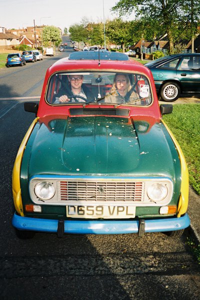 My sister, right, grimacing at the idea of her partner getting behind the wheel of her R4