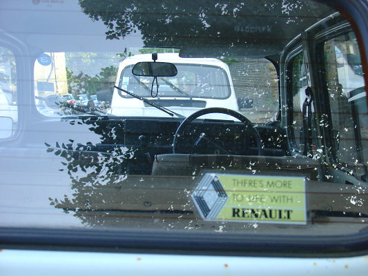 'THERE'S MORE TO LIFE WITH RENAULT': the sticker in Reflexia's rear windscreen