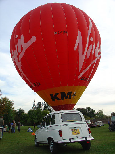 Three, two, one, we have.... four? My Queen Geanine seemingly prepares for lift-off at the launch site of a Virgin hot air balloon, England, September 2009